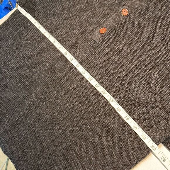 Orvis Black Button Mockneck Sweater 100% Wool Mens Sz Large Leather Trim Knit - Picture 8 of 10